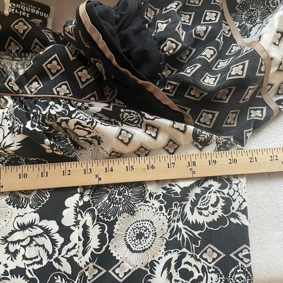 Vintage 70s Krist Gudnason California Dress Women Medium Black White Tan Floral - Picture 10 of 10